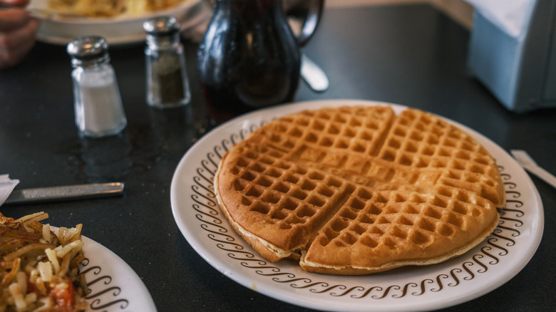 A waffle from Waffle House on a table