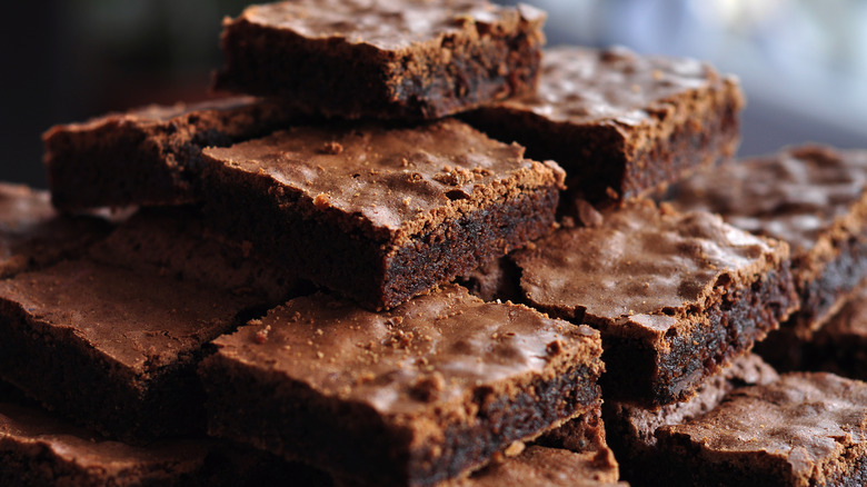 pile of brownies cut into neat squares