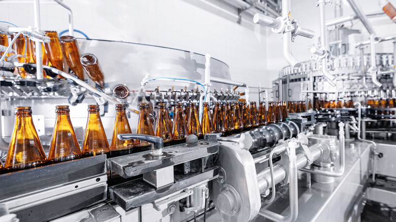 bottling line from interior of a beer brewery